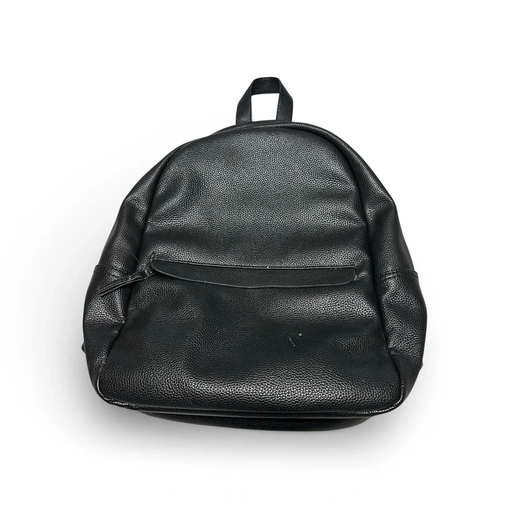 Steve Madden Black Leather Backpack Blue Plaid Lining